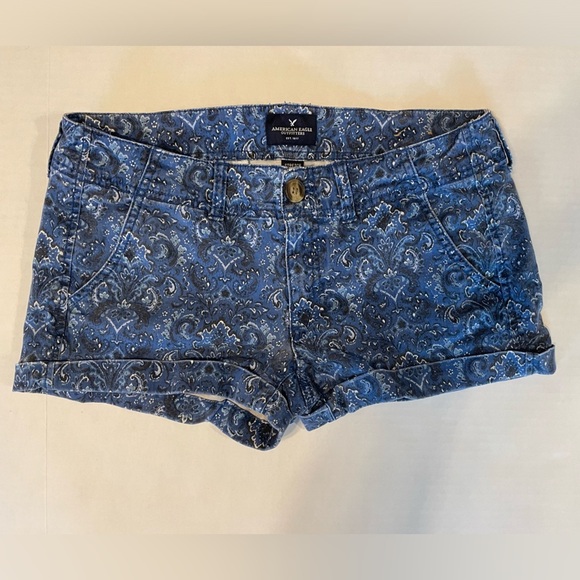 American Eagle Stretch Shortie Blue Paisley Print Shorts Size 6 - Picture 5 of 5